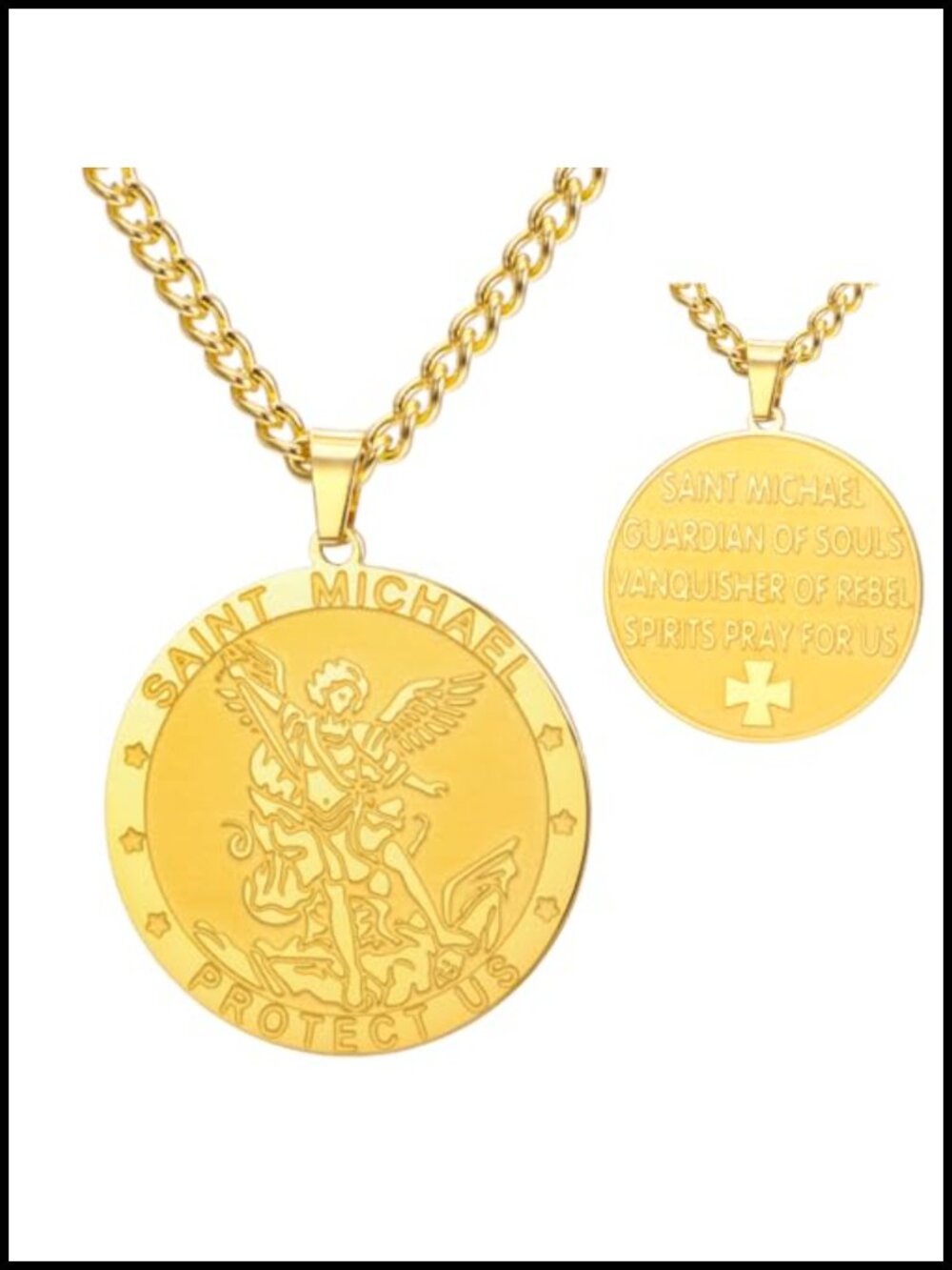 Stainless Steel Saint Michael Necklace Archangel Pendant Protective Religious